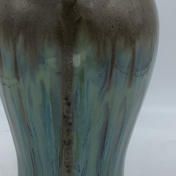 Brown Ceramic Vase with Turquoise Glaze and Round Handles - Picture 6 of 11